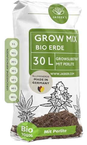 Bio Grow Erde 30 L - Substrat mit extra viel Perlite - Grow Bio Blumenerde lebenden Wurzelaktivator Mikroorganismen (Trichoderma) - Anzuchterde