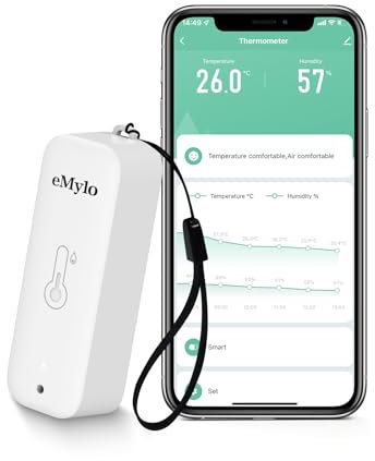 eMylo Higrometro Interior, Zigbee Termometro Digital Casa con Alarma Inteligente, IP65 Waterpoorf Almacenamiento de Datos y Calibración,compatible con Alexa Google Home, ZigBee Hub Requerido (1PCS)