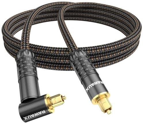 RAWAUX Cavo Audio Ottico 2M, Cavo Ottico Digitale a 90 Gradi Cavi Toslink S/PDIF Ad Angolo Retto Placcato Oro 24K per TV, Soundbar, amplificatori e console di gioco (1 x 90° - Nero)