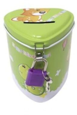 Hucha de Metal Forma de Corazón con Animales y Candado, Hucha Lata Divertida Gran Tamaño para Niños y Niñas (Verde, Pequeño 8x10x8)
