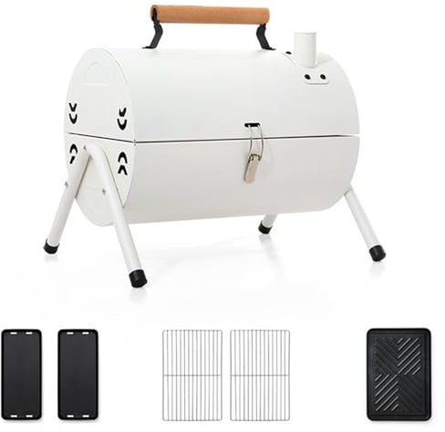 Tragbarer 2-in-1-Tischgrill mit seitlichen Belüftungsöffnungen, Tragegriff aus Holz und abnehmbarer Reinigung für Garten, Camping, Außenküche, doppelseitiger, zusammenklappbarer Holzkohlegri
