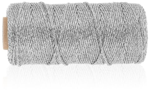 1.5 mm Silber Kordel, 110 m Nicht Elastisch Kordelband Schnur Silbernes Nylonseil DIY Bastelschnur zum Handwerk Hochzeit Dekorieren oder Verpacken