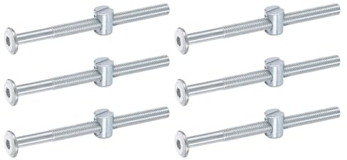 sourcing map 6Pcs Bed Frame Bolts, M6 x 80mm Hex Socket Head Screws Bolts Barrel Nuts Bunk Bed Bolt Furniture Screws with Slotted Head Barrel Nut for Chairs Cots, Silver