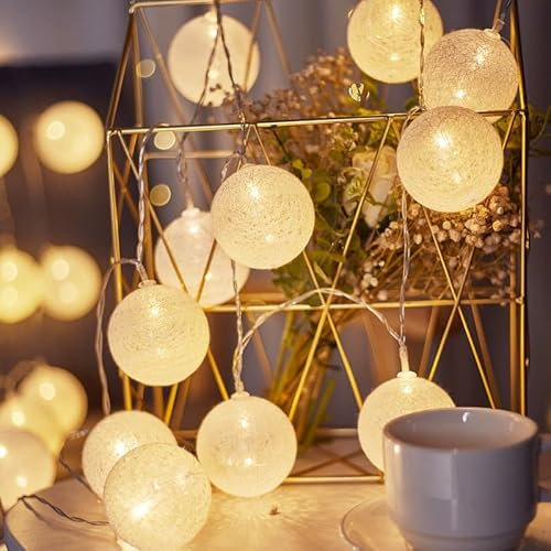 ENLACE LED Lichterkette Baumwollkugeln, 1,5M 10 LED Cotton Ball Lichterketten Kugeln, 3cm Durchmesser Baumwollkugeln Lichterkette für Kinderzimmer, Hochzeit, Weihnachten, Party Deko, Weiß