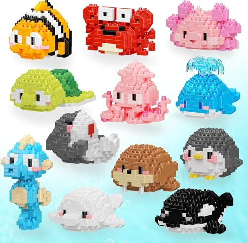 TENYEAH Partygeschenke, 12er-Pack Mini-Bausteine-Set mit Meerestieren, Spielzeug Set