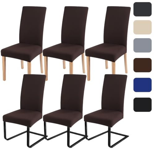 ZCLIKEU Stuhlhussen 6er Set Schwingstühle Universal Husse, Moderne Stretch Stuhlhussen Abnehmbarer Waschbarer Stühle für Haus, Küche, Hotel, Restaurant,Hochzeit Partys – Dunkelbraun