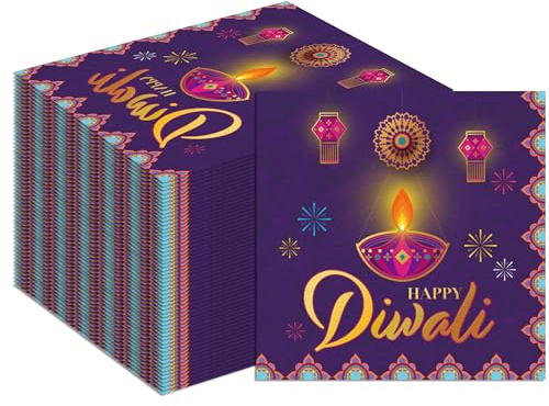 100PCS Diwali Napkins Disposable Paper Napkins for Indian Diwali Light Party Decorations Banquet Birthday Wedding Event Indian Festival