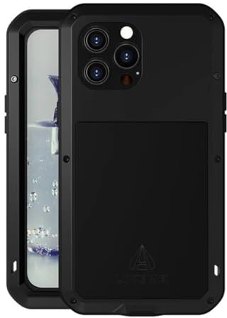 For iPhone 13 Pro Max Metal Case, LOVE MEI Outdoor Armor Tank Waterproof Shockproof Dust/Dirt/Snow Proof Hybrid Heavy Duty Aluminum Metal Case (Black)