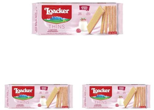 Loacker, Thins, Wafer Finissimi e Croccanti Farciti con una Deliziosa Crema al Lampone e Yogurt, Senza Aromi e Coloranti Aggiunti, Ideali a Colazione, Merenda e Snack, 1 Confezione da 450g