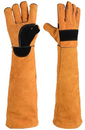 Bissfeste Handschuhe Tieren, 60cm Katzenhandschuh Dornenfeste Handschuhe Anti Biss Arbeitshandschuhe Langes Leder für Schweißen, Gartenarbeit, Umgang mit Hunden Katzen (Orange)
