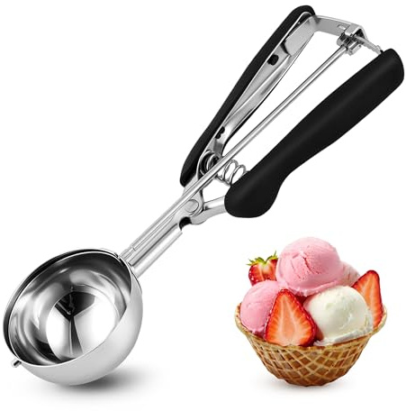 TJ POP Large Ice Cream Scoop 6,5 cm – Stainless Steel Cookie Scoop with Easy Trigger Release, Good Grip for Ice Cream, Melon Balls, Meatballs and Mashed Potato