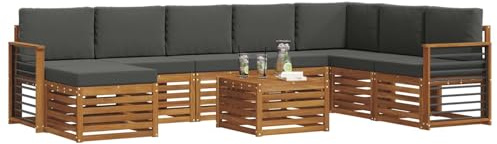 vidaXL Sofagarnituren 9 pcs Natur und Anthrazit Massivholz Akazie, Modernes Outdoor-Sofa Set, langlebige Sitzmöbel für Garten, Terrasse, Lounge und gemütliches Wohnen