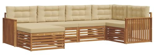 vidaXL Outdoor-Sofagarnitur mit Kissen 6 pcs Natur und Beige, Moderner Outdoor-Sofa, robuster Sitzecke für Garten, bequemer Lounge für die Terrasse