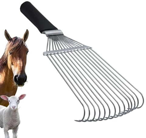 Râteau de toilettage pour chevaux – Outil ergonomique pour le soin de la fourrure du bétail, matériel professionnel de démêlage avec barre en T, disposition des dents métalliques renforcées + raccord