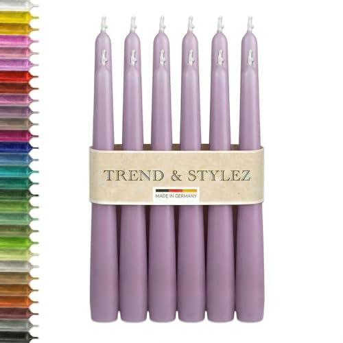 Eleganti candele a punta 250 x 23 mm, candele da tavola di alta qualità e decorazione da tavolo, antigoccia, inodore, durata 8 ore, certificazione RAL, Made in Germany (lilla, confezione da 12)