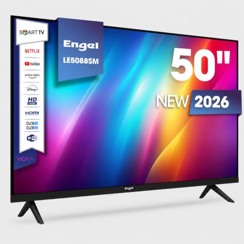 Engel LE5088SM Smart TV 50 Pulgadas 4K UHD, Televisor LED VIDAA sin Marcos, Dolby Audio 20 W, WiFi, Cast, DVB-T2/S2/C, 3 HDMI, 2 USB, Ethernet, PVR y VESA 200 x 200