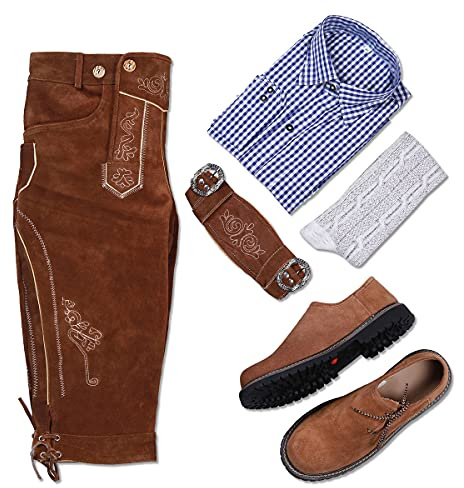 McWilliams Lederhosen Men's Authentic Bavarian German Brown - Oktoberfest Leather Trousers (38, Brown)