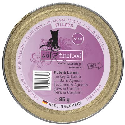 catz finefood Katzenfutter nass feine Filets No. 411 Pute & Lamm in Jelly - getreidefreies Nassfutter für Ihre Katze ohne Zucker - Katzennassfutter vom Feinste in Gelee, 85 g (12 er Pack)