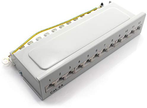1aTTack.de 367467 Patchpanel CAT6a 12 Port weiß Verteilerfeld LSA+ Anschlusstechnik Netzwerk Verteilung - RJ45 - TIA 568 A/B - weiß