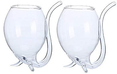 Hvanam Drinking Glasses Vampire Wine Glass Cup With Built-in Straw Creative Fancy Fun Cocktail Glasses for Juice, Wine (300ml/10oz) - 2 Pack