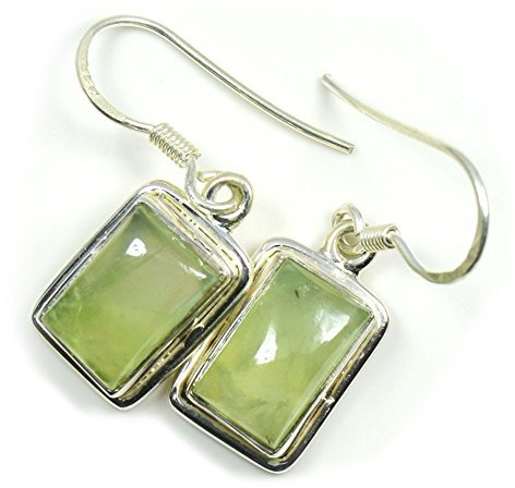 Gemsonclick Ohrringe aus Prehnit, natürlich, rechteckig, elegant, 925er Sterlingsilber, Haken-Rückseite, handgefertigt