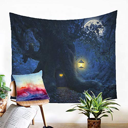 DOTBUY Tapisserie Wand Aufhängen, Großer Retro Art Nature Home Dekor für Wohnzimmer Nordisch Schlafzimmer Wandteppich Picknick Decke Nordisch 3D Fantasiewald (Eule,130 * 150cm)