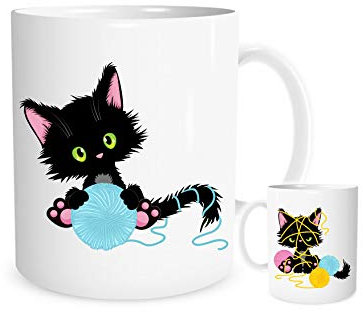 11OZ Mug, Cute Black Cat Playing with A Ball of Wool,A Lovely Gift Perfect for A Birthday or Christmas
