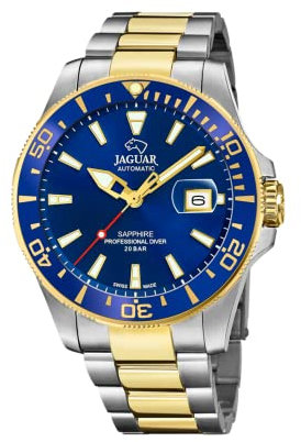 JAGUAR Uhr Modell J887/1 aus der Kollektion AUTOMATICO, Gehäuse 43,5 mm, blau mit zweifarbigem Stahlband für Herren