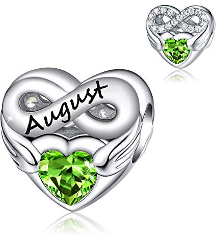FOREVER QUEEN Herz August Geburtsstein Charm Bead für Frauen 925 Sterling Silber Herz Charm Anhänger für Armband, Geburtstagsgeschenk mit Schmuckschatulle