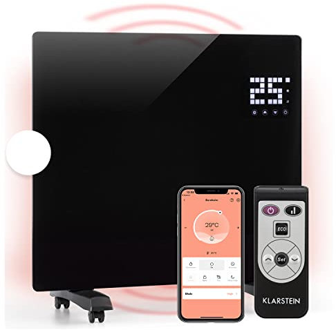 KLARSTEIN Bornholm SingleSmart - radiateur convecteur, écran tactile LED, minuterie, contrôle par appli, 500 et 1000 W, thermostat 5-45 °C, affichage de la température, mode éco - noir