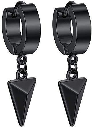 FOCALOOK Herren Ohrringe schwarz Edelstahl Huggie Creolen mit Pyramide Ohrstecker Ohr Piercing Punk Stil Modeschmuck Accessoire für Jungen Mädchen