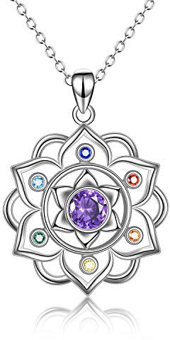 YAFEINI Chakra Kette 925 Sterling Silber Yoga Lotus Anhänger Halskette Chakra Schmuck Geschenke für Damen