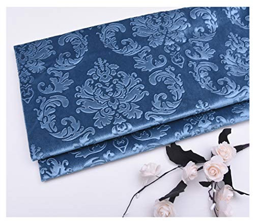 Weicher Samtstoff Dekostoff Meterware 140cm Breit Prägung Blumenmuster Samtmaterial Polsterstoff zum Nähen von Kunsthandwerk, Kissen, Möbeln, Tischdecke(Color:Blau)