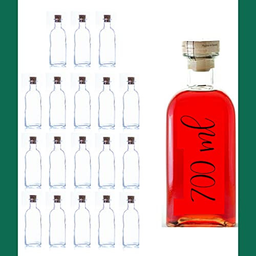 Flacons vides de 700 ml Bouteille de vin Bouteille de liqueur Bouteille d'huile Bouteille de vinaigre en verre 0,5 l Bouteille en liège (18 unités)