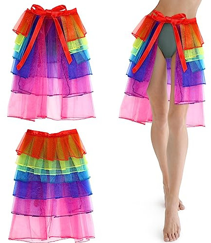 Uonlytech Frauen Regenbogen Tutu Rock Layered Tanzen Rüschen Tutu Regenbogen Treiben Rock Mini Rock Petticoat für Mädchen Frauen Tänzerin Eine Größe