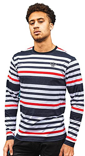 Kandor Long Sleeve T-Shirts for Men, 100% Cotton Casual Striped T-Shirt(L,Red)