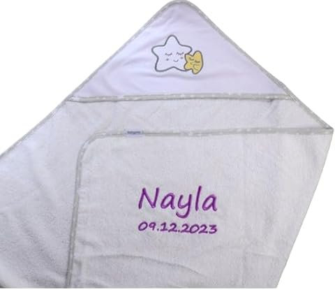 ★ Kapuzentuch mit Namen Bestickt ★ Handtuch MIT Kapuze ★76x76 cm ★ 100% Baumwolle ★ Geschenk ★ ★ (Weiß - Sternen)