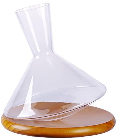 Wine Decanter,360° Rotating Wine Carafe with Wood Base ,1400 ML Lead-Free Glass Wine Aerator Set For Wine Lovers Gifts for Men (transparent)
