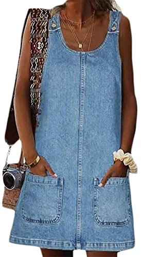 Onsoyours Damen Latzhose Jeanslatzhose Jeanskleid Kurz Hose Denim Overall Jumpsuit Playsuit Jeans Vintage Loose Fit Hoseanzug Romper mit Taschen Blau S