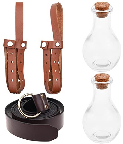 Eco-Fused Bottiglia per Pozione Cosplay con Portabottiglia a Guaina in finta Pelle, Cintura con Anello Medievale - Vintage – Bottiglia con Chiusura in Sughero Fai da Te, Artigianato