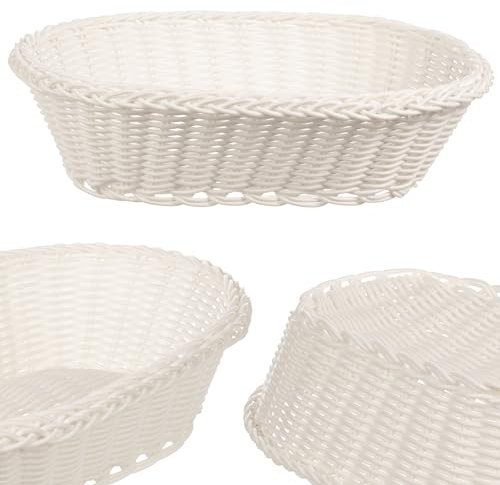 KADAX Geflochtener Korb, Brotkorb aus Polypropylen, Obstkorb, Lebensmittelkorb in 3 verschiedenen Farben, Frühstücks Flechtkorb, Besteckkorb, Aufbewahrungskorb (Creme, Oval)