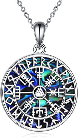 YAFEINI Wikinger Kompass Kette Nordische Wikinger Amulett Kompass Halskette Vegvisir Rune Talisman Anhänger Wikinger Schmuck Geschenke für Männer Damen (A-Wikinger Kompass Halskette)