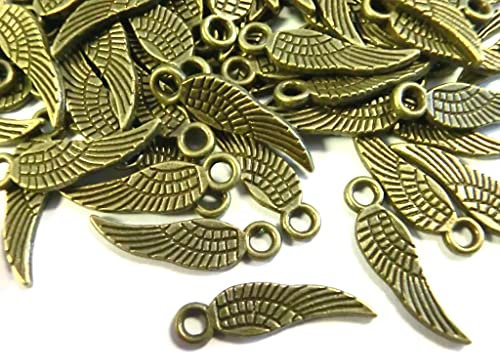 beadsvision 100 FLÜGEL Anhänger Engelsflügel 17x5mm Schutzengel Glücksbringer Metall Engel basteln (bronze #S548)