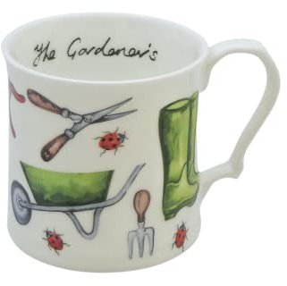 ROCK THE HOME Gardening Small Tankard Mug – White Fine English Bone China Cup, Made and Hand Decorated in England, Dishwasher and Microwave Safe, for Coffee Tea Latte Americano, 8 fl oz (236 ml)