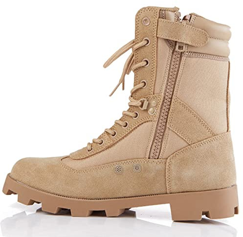 Militärstiefel Herren Atmungsaktiver Military Tactical Schuhe Gemütlich Einsatzstiefel mit Seitlichem Reißverschluss Kampfstiefel Rutschfeste Wüsten Trekking Wander Jagd Stiefel, High Top,Sand-45 EU