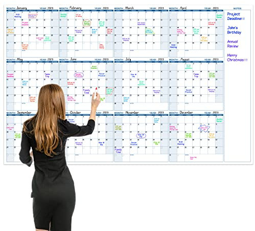 Großer abwischbarer Wandkalender, Jahreskalender zum Beschriften, 94 x 147 cm, undatierte 12 Monate, wiederverwendbar & laminiert, Planer mit Notizbereich, ideal für Büro, Klassenzimmer oder Zuhause