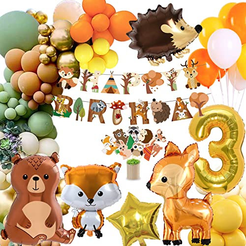 3 Geburtstag Junge Mädchen,Dschungel Geburtstagsdeko 3 Jahr Junge,Kindergeburtstag Deko mit Waldtiere Dschungel Luftballons,Happy Birthday Deko für Geburtstag,Safari deko,Babyshower