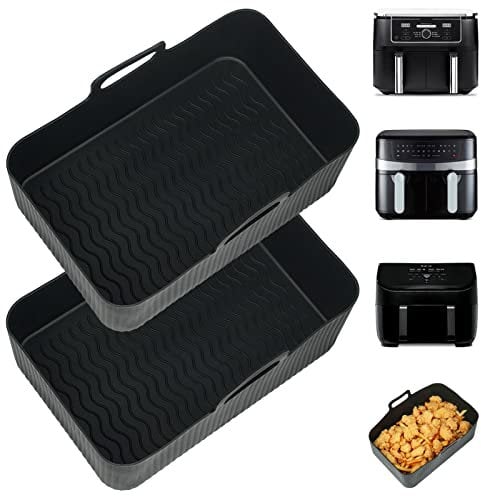 YQL Large Silicone Air Fryer Liners for Ninja AF451UK/AF400UK/SL400UK 9.5L/Tower 9L/EMtronics for All 8.5-9.5 L Dual Air Fryers, 2PCS Reusable Air Fryer Trays, Ninja Foodi Max Double Stack Accessories
