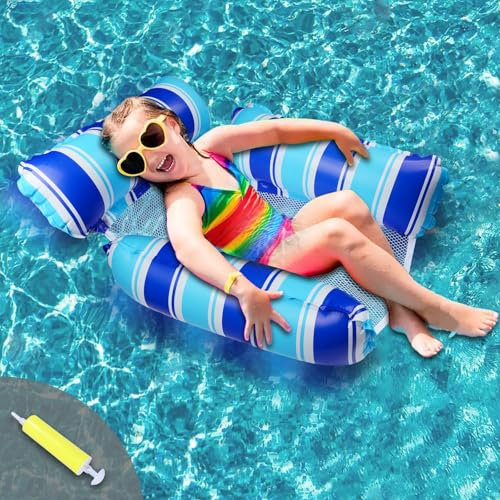 Pool Sitz Schwimmende Hängematte, WasserhängematteSpielzeuge Luftmatratze Pool Sessel Wassersitz Poolhängematten Liegematte (Dunkelblau + Hellblau)