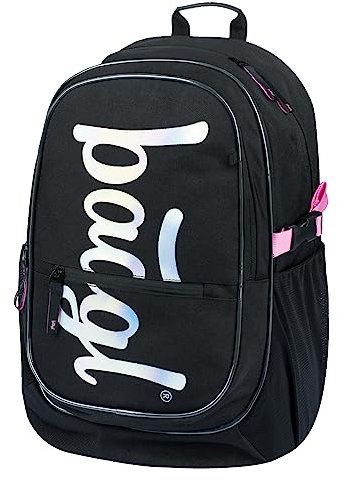 Baagl Schulrucksack für Mädchen Jungen, Schulranzen für Kinder mit ergonomisch geformter Rücken, Brustgurt und reflektierende Elemente (Metallic Holo)